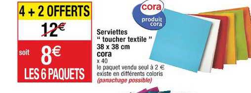 serviettes "toucher textile" 38x38 cm cora 4+2 offerts