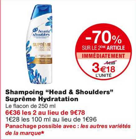 shampoing head & shoulders suprême hydratation -70% sur le 2ème article immédiatement