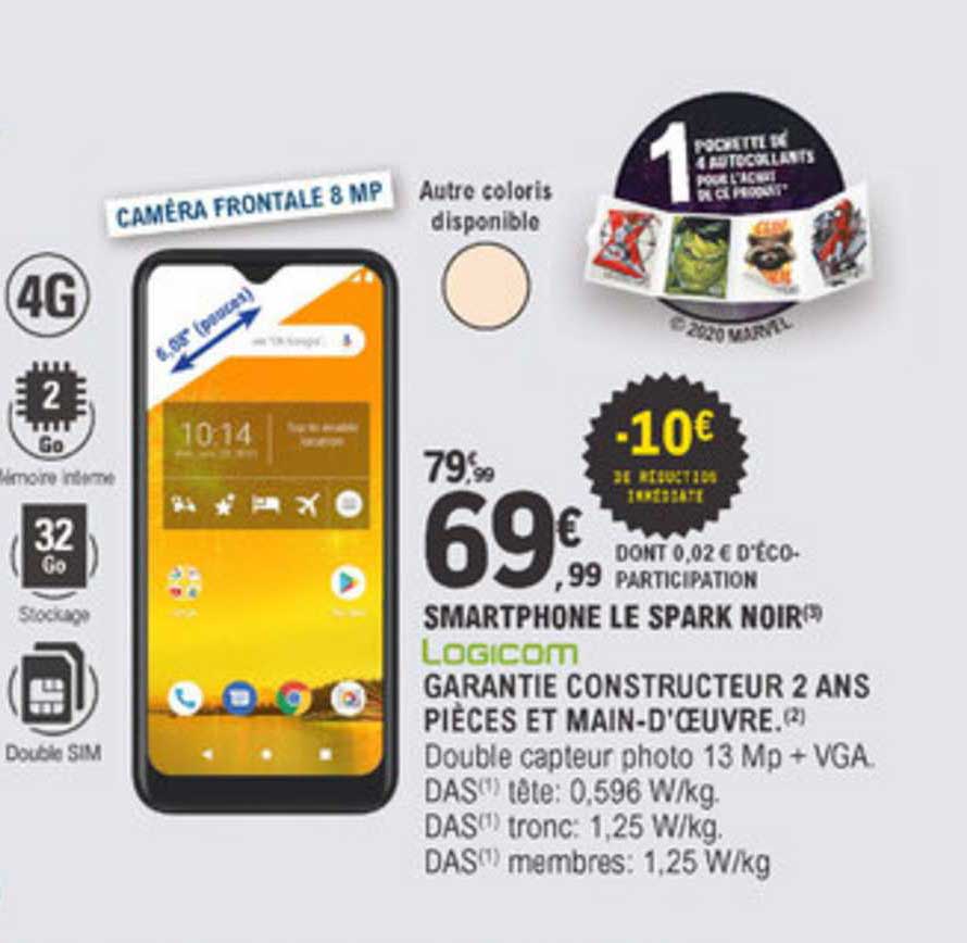 smartphone le spark noir logicom garantie constructeur 2 ans pièces et main d'oeuvre