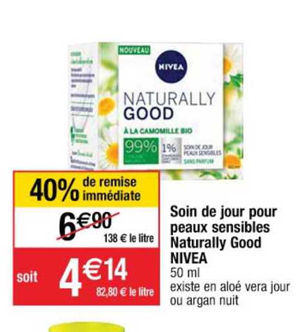 soin de jour pour peaux sensibles naturally good nivea 40% de remise immédiate
