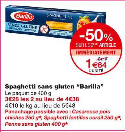 Spaghetti Sans Gluten Barilla -50% Sur Le 2ème Article Immédiatement