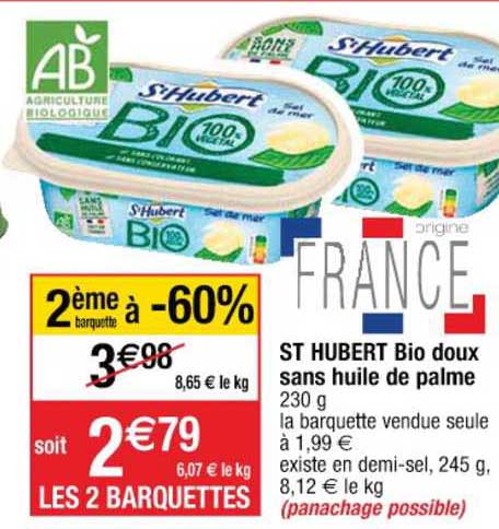 st hubert bio doux sans huile de palme 2ème barquette à -60%