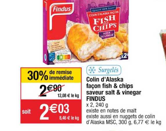 surgelés colin d'alaska façon fish & chips saveur salt & vinegar findus 30% de remise immédiate