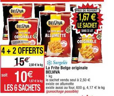 surgelés la frite belge originale belviva 4+2 offerts