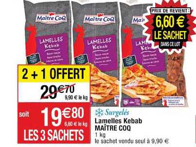 surgelés lamelles kebab maître coq 2+1 offert