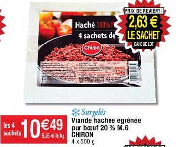 surgelés viande hachée égrenée pur bœuf 20% m.g. chiron
