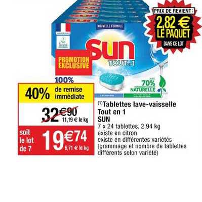 tablettes lave vaisselle tout en 1 sun 40% de remise immédiate