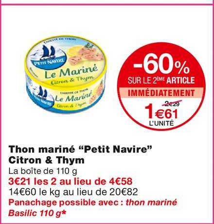 thon mariné petit navire citron & thym -60% sur le 2ème article immédiatement