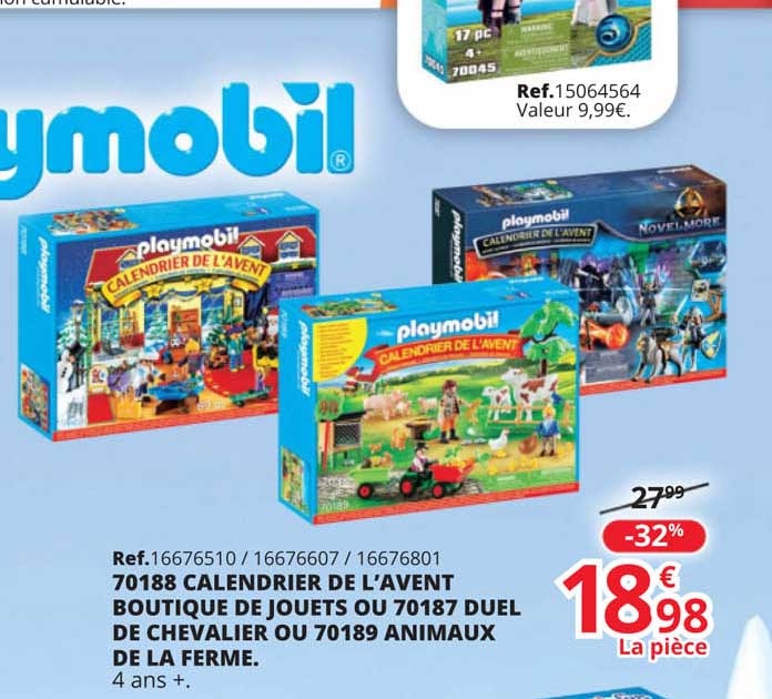 70188 calendrier de l'avent boutique de jouets ou 70187 duel de chevalier ou 70189 animaux de la ferme