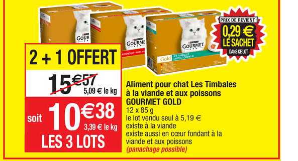 aliment pour chat les timbales à la viande et aux poissons gourmet gold