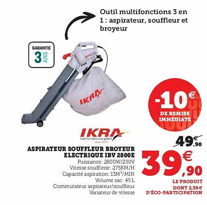 aspirateur souffleur broyeur électrique ibv 2800e ikra