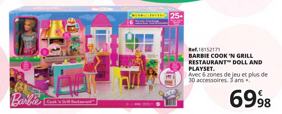 barbie cook'n grill restaurant doll and playset