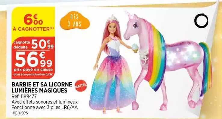 barbie et sa licorne lumières magiques