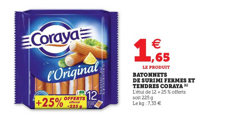 bâtonnets de surimi fermes et tendres coraya