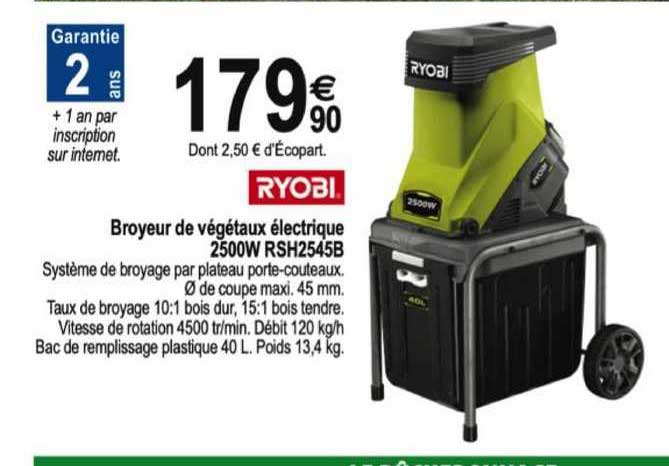 broyeur de végétaux électrique 2500w rsh2545b ryobi