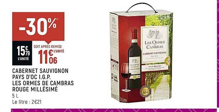 cabernet sauvignon pays d'oc i.g.p. les ormes de cambras rouge millésimé