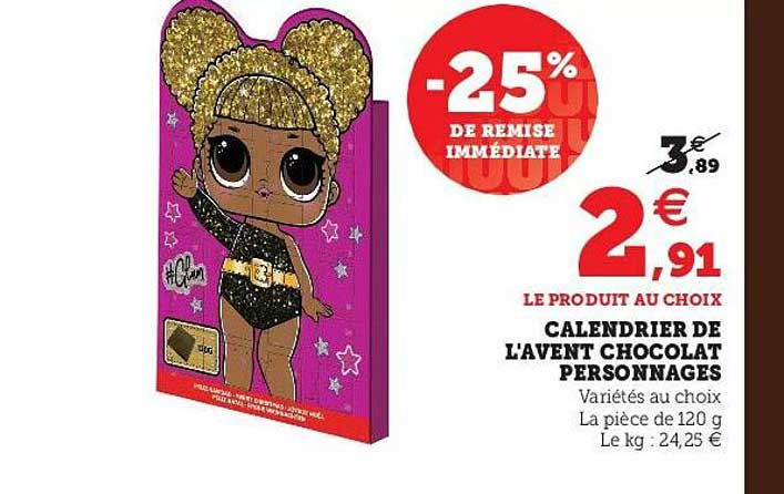 calendrier de l'avent chocolat personnages