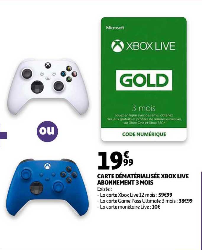 carte dématérialisée xbox live abonnement 3 mois
