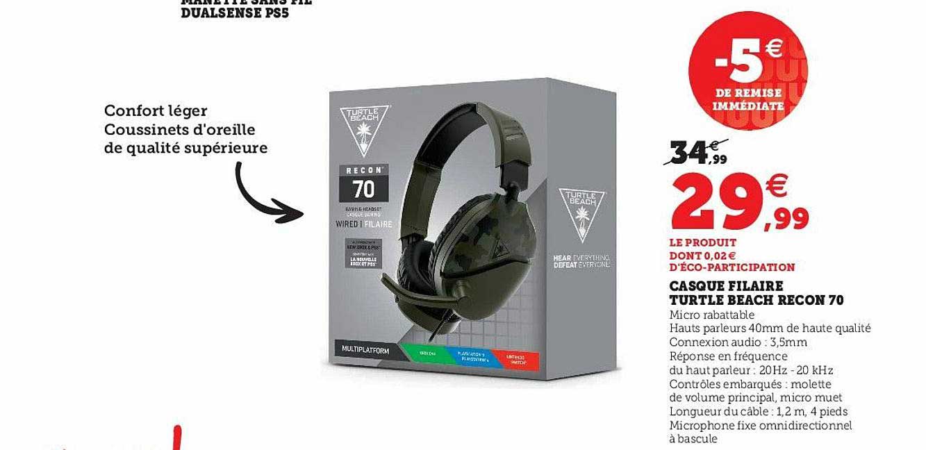 casque filaire turtle beach recon 70