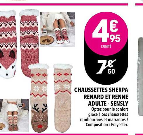 chaussettes sherpa renard et renne adulte - sensly