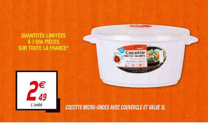 cocotte micro-ondes avec couvercle et valve 3l