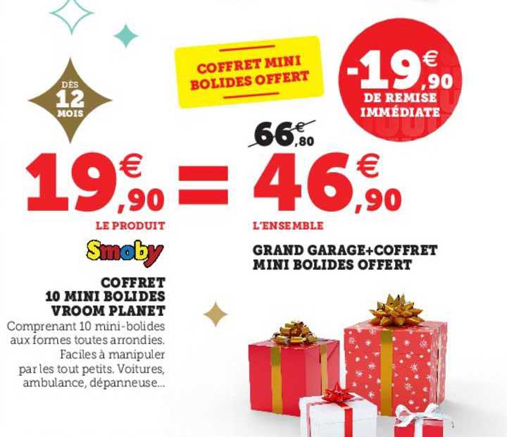 coffret 10 mini bolides vroom planet smoby, grand garage + coffret mini bolides offert