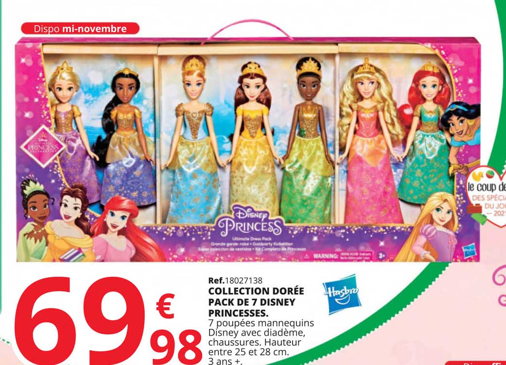 collection dorée pack de 7 disney princesses