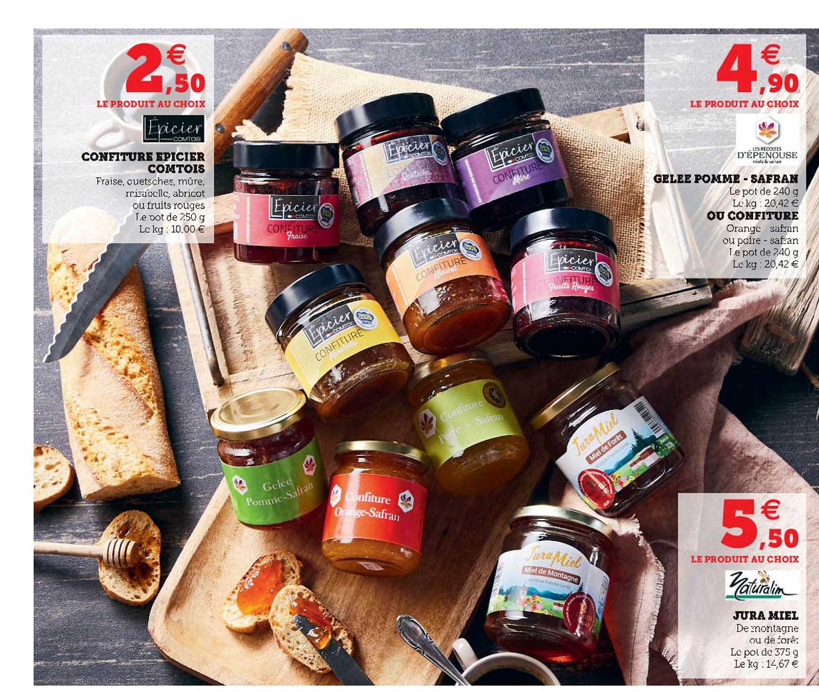 confiture épicier comtois, gelée pomme - safran ou confiture, jura miel