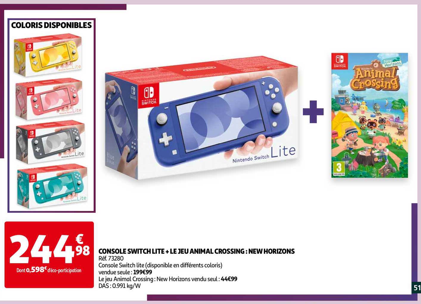 console switch lite + le jeu animal crossing : new horizons