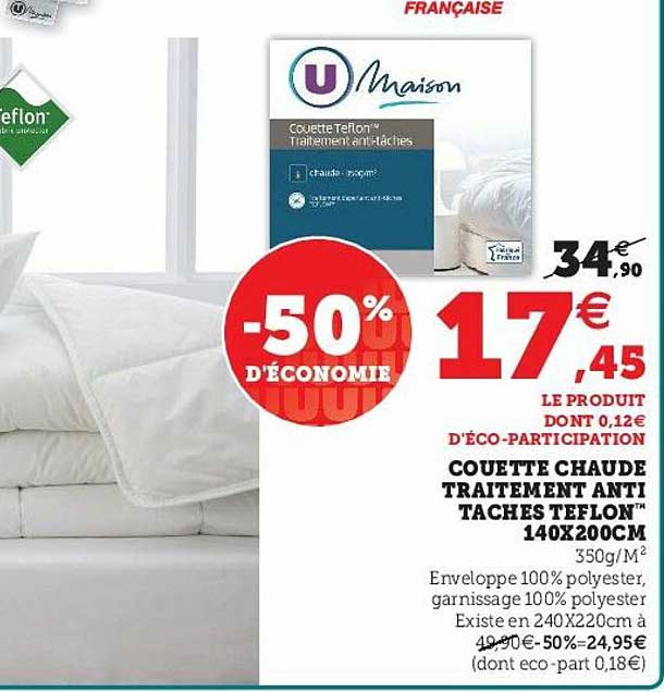 couette chaude traitement anti tâches teflon 140 x 200 cm