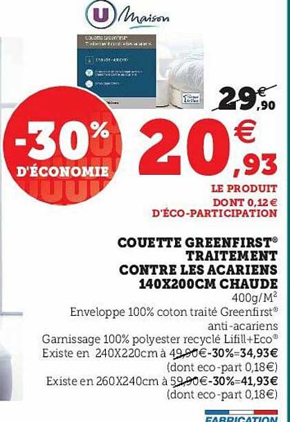 couette greenfirst traitement contre les acariens 140 x 200 cm chaude