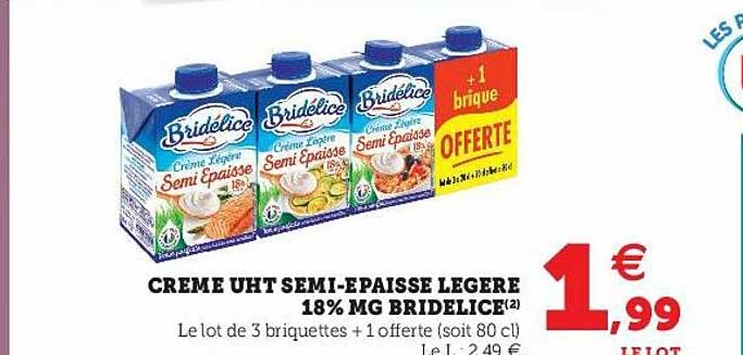 crème uht semi-épaisse légère 18% mg bridélice