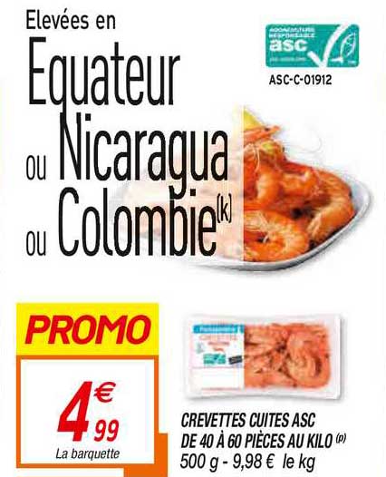 Crevettes Cuites Asc De 40 à 60 Pièces Au Kilo