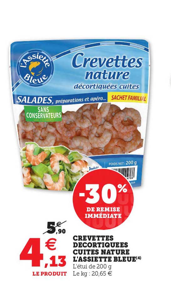 crevettes décortiquées cuites nature l'assiette bleue