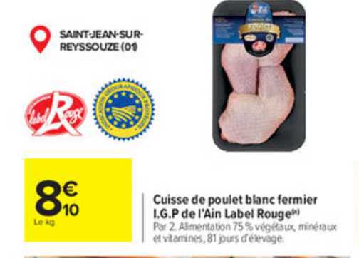 cuisse de poulet blanc fermier i.g.p. de l'ain label rouge