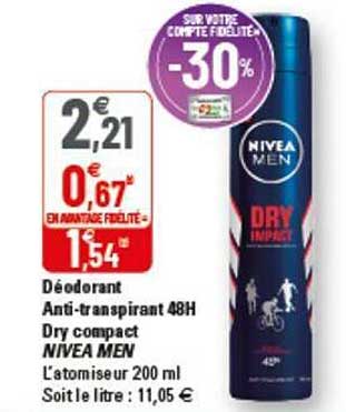 déodorant anti-transpirant 48h dry compact nivea men