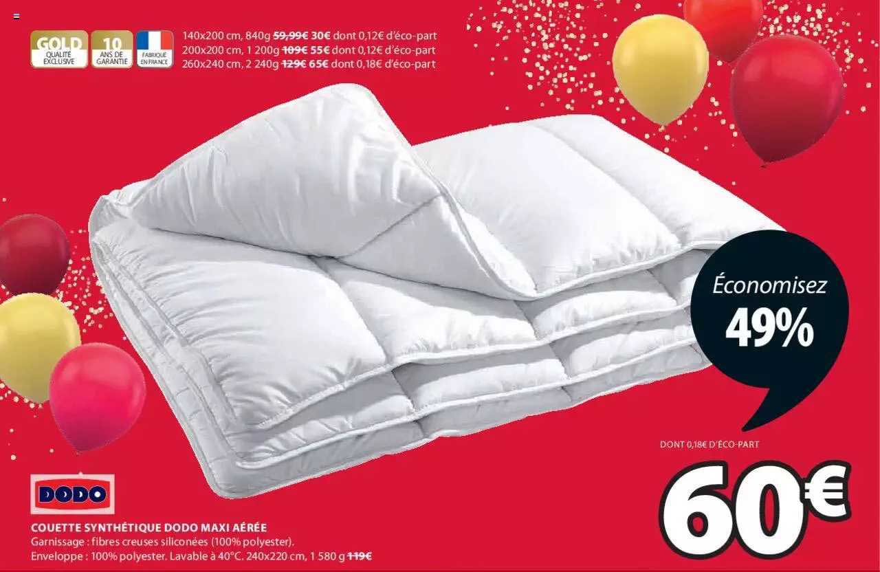 dodo couette synthétique dodo maxi aérée