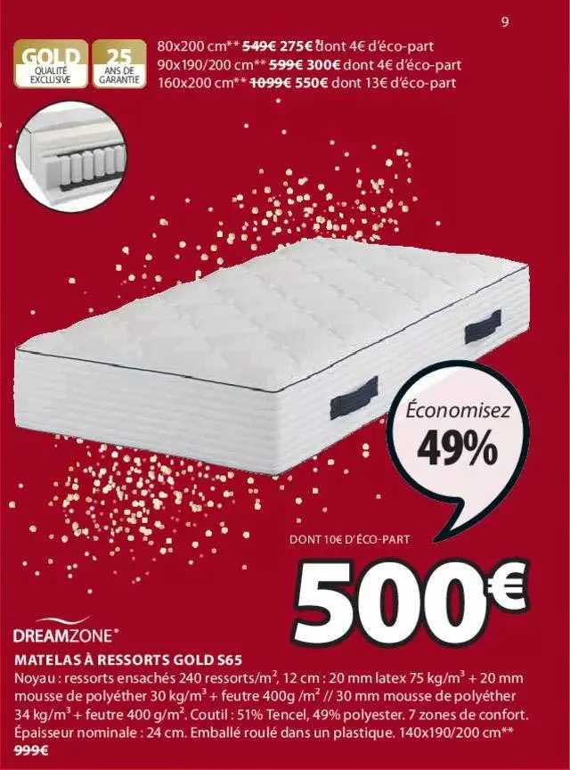 Dreamzone Matelas à Ressorts Gold S65