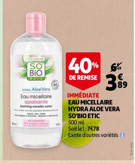 eau micellaire hydra aloé vera so'bio étic