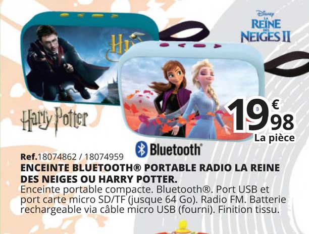 enceinte bluetooth portable radio la reine des nieges ou harry potter