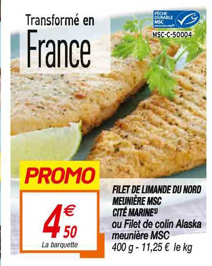 filet de limande du nord meunière msc cité marine ou filet de colin alaska meunière msc