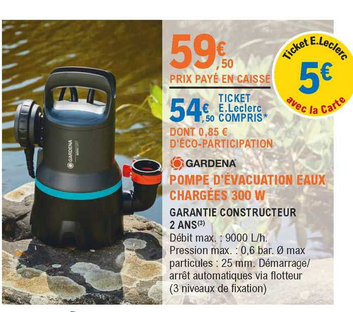 gardena pompe d'évacuation eaux chargées 300 w