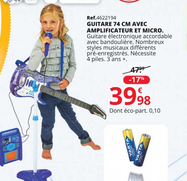 guitar 74 cm avec amplificateur et micro