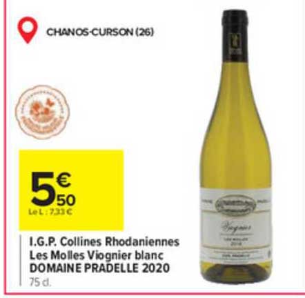 i.g.p. collines rhodaniennes les molles viognier blanc domaine pradelle 2020