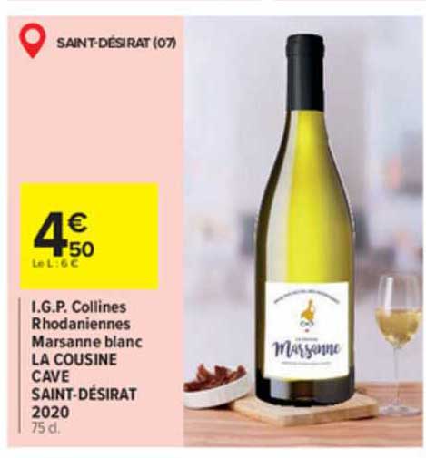 i.g.p. collines rhodaniennes marsanne blanc la cousine cave saint-désirat 2020
