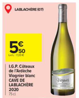 i.g.p. côteaux de l'ardèche viognier blanc cave de lablachère 2020