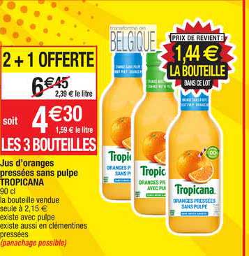 jus d'oranges pressées sans pulpe tropicana