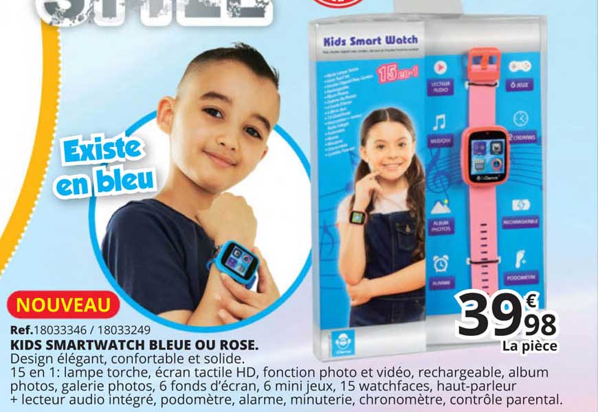 kids smartwatch bleue ou rose.