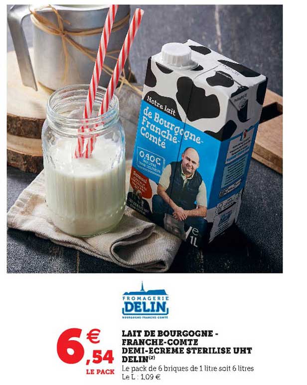 lait de bourgogne - franch-comté demi-écrémé stérilisé uht delin