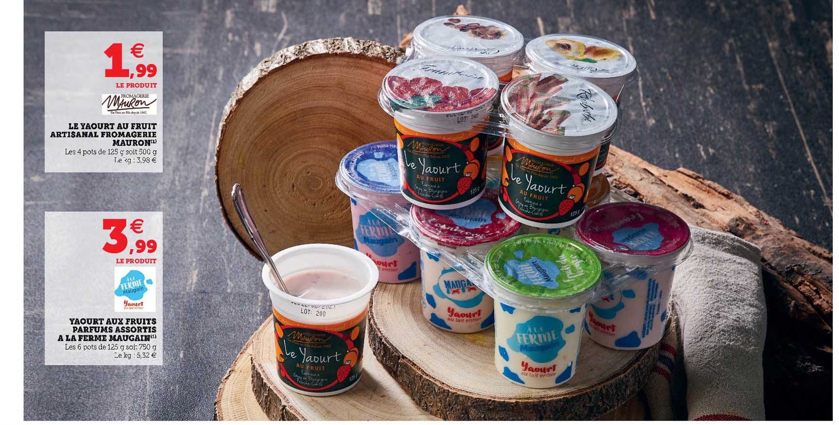 le yaourt au fruit artisanal fromagerie mauron, yaourt aux fruits parfums assortis à la ferme maugain